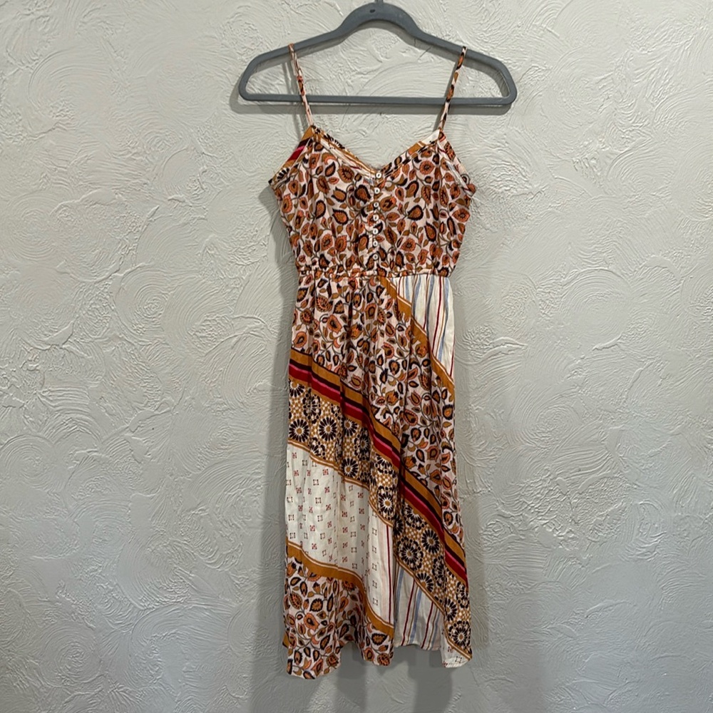 Aerie Boho Patchwork Mixed Media Floral Paisley Midi Dress Size XS